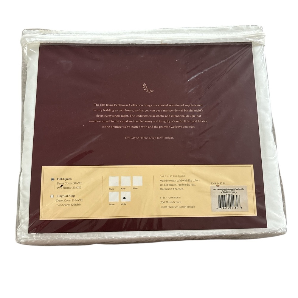 Ella Jayne Embroidered Cotton Percale 3-Pc Full/Queen Duvet Set - Picture 5 of 7